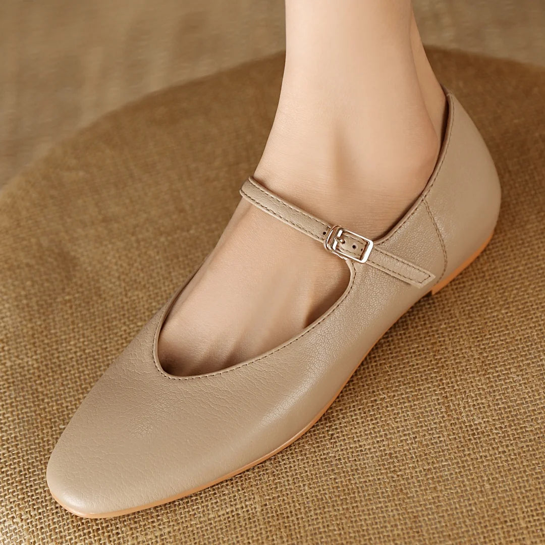 Women's sheepskin round toe slip-on Mary Jane ballet flats soft comfortable casual female ballerinas daily slim shoes for woman