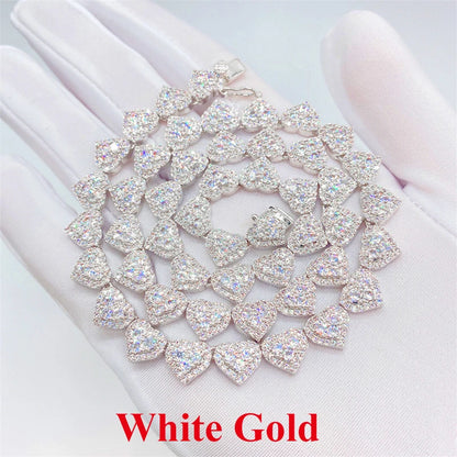 Unisex Moissanite Heart Tennis Chain For Women Original 925 Sterling Silver Gold Man Moissanite Bracelet Cuban Chain Hip hop