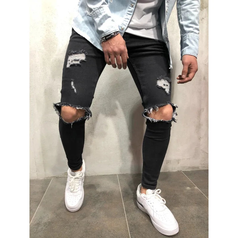 Mens Pant High-waisted Ripped Jeans Slim-fit Skinny Jeans Men Denim Pants Men's Autumn Stretch Trousers Long Jeans Pencil Pants