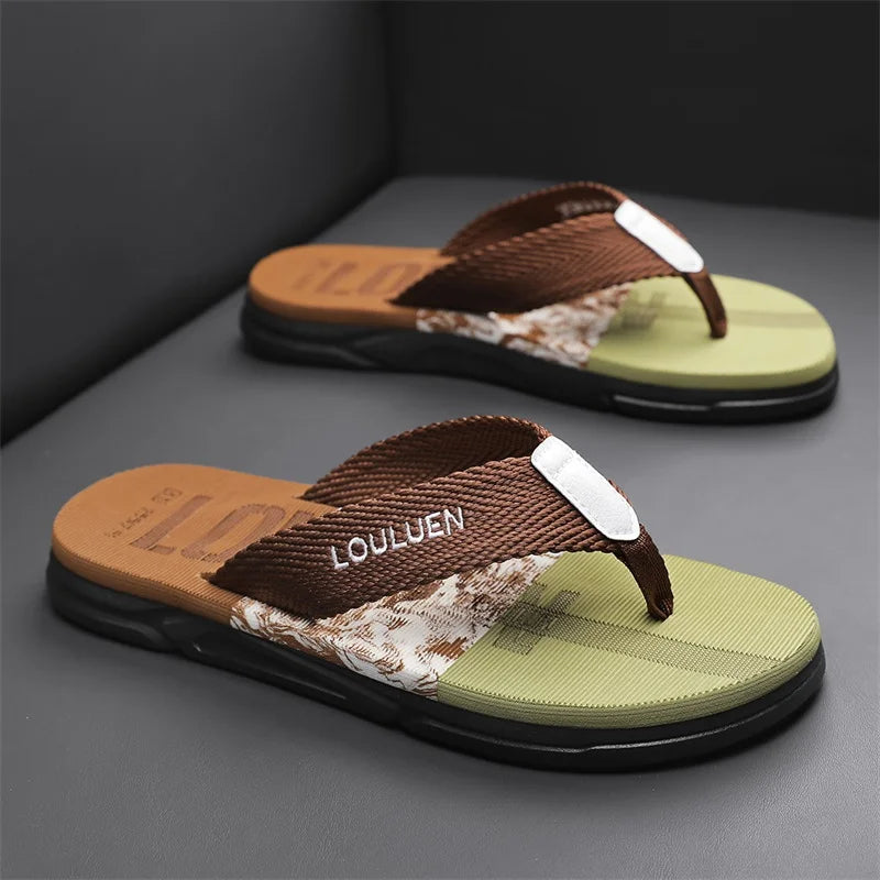 Men's slippers, flip flops, summer new style, men's fashionable color blocked open toed sandals, suitable for every season, suit
