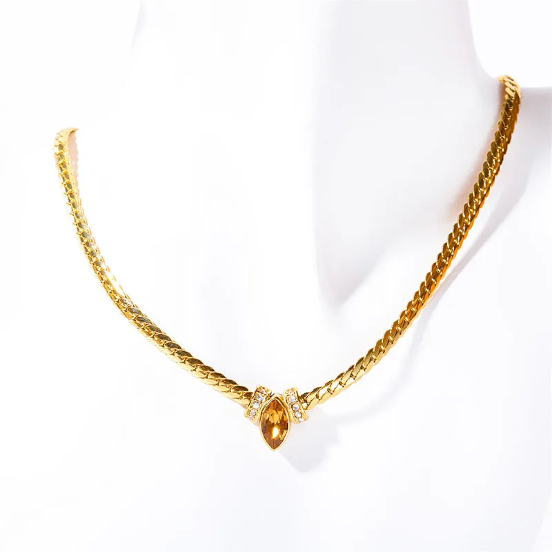 Colored Marquise eye stone necklaces stainless steel herringbone chain necklace for women minimalist dainty jewelry waterproof