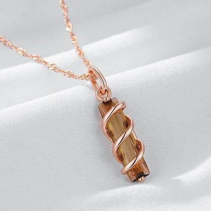 Kinel Fashion Light Brown Natural Zircon Pendant Necklace for Women Simple Square 585 Rose Gold Color High Quality Daily Jewelry