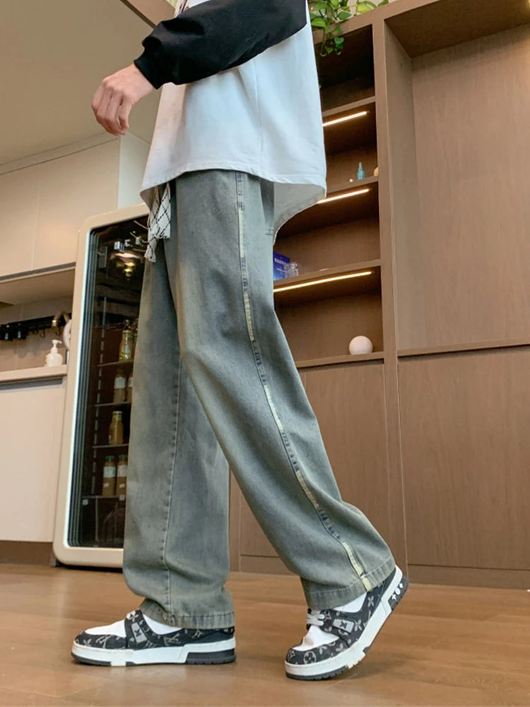 New Men's Blue Jeans Baggy Fit Straight Leg Denim Trousers 2025 Autumn High Street Fashion Y2K Jean Casual pantalones hombre