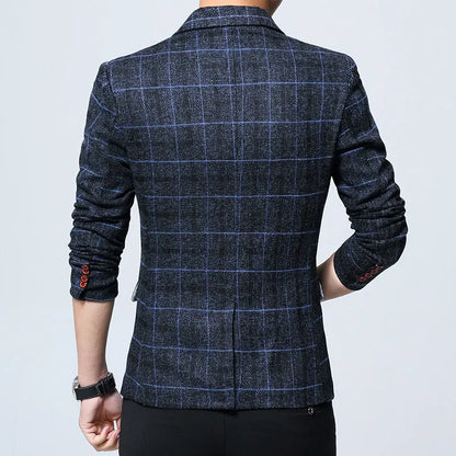 Men's Korean Style Spring Autumn Casual Small Suit Checkered Jacket Fitted Large Size Single Western Wear
