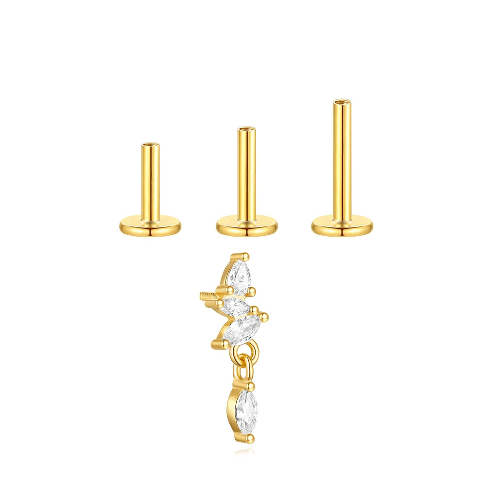 Aide 3pcs Ear Needle 5/6/8mm Flat Head Cartilage Piercing Stud Earring Women 925 Sterling Silver Flower Zircon Gold Ear Studs