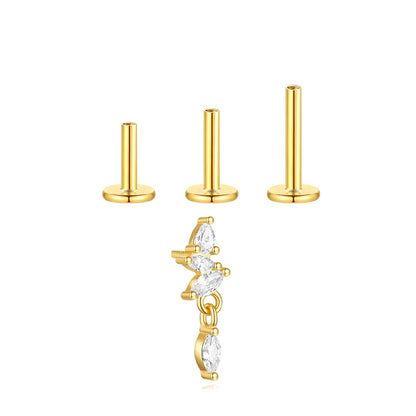 Aide 3pcs Ear Needle 5/6/8mm Flat Head Cartilage Piercing Stud Earring Women 925 Sterling Silver Flower Zircon Gold Ear Studs