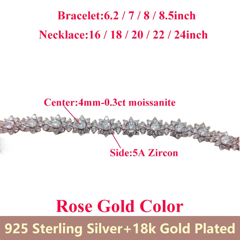 D VVS1 Moissanite Diamonds Bracelet Necklace For Women 925 Sterling Silver Jewelry Plated 18k Gold For Engagement Wedding Gift