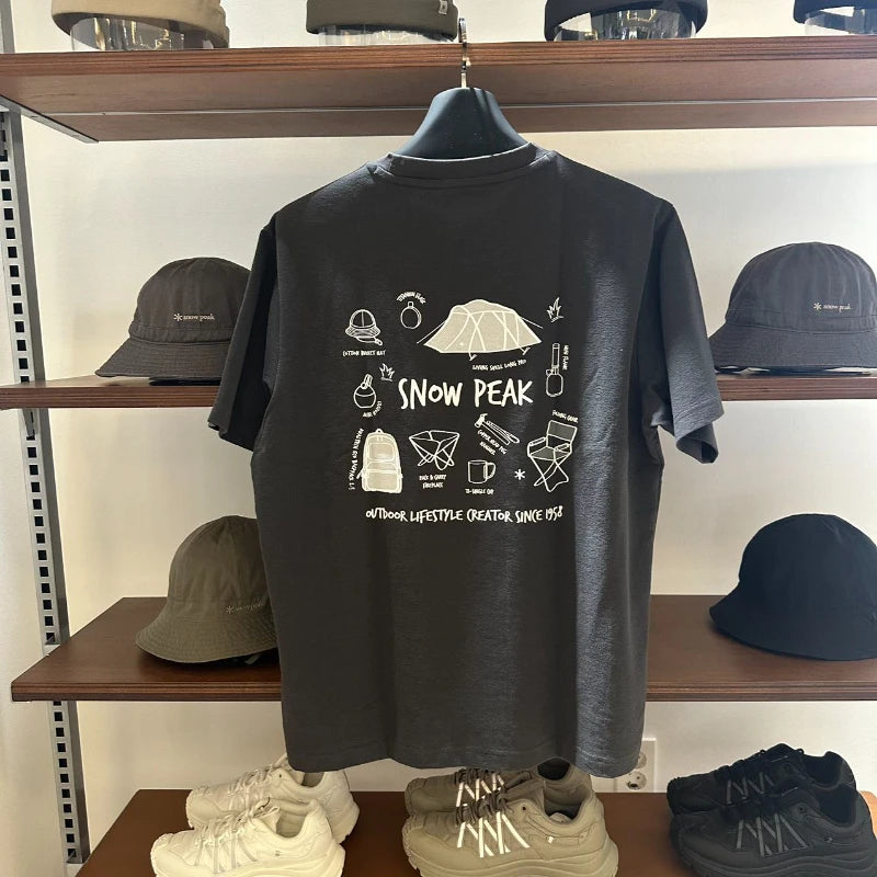 Men's Outdoor Cotton T-Shirt Dynamic Encryption Print Streetwear Top Black Crew Neck Summer Graphic Tee