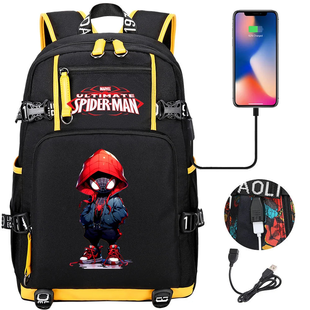 Superhero Spiderman School Backpack Travel Bags Large Waterproof Multifunction USB Charging Backpacks Travel Sport Duffel Bag