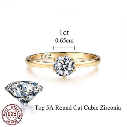 CWWZircons 925 Sterling Silver 1CT Round Cubic Zircon Gold Plated Rings for Women Wedding Band Engagement Party Jewelry SR053