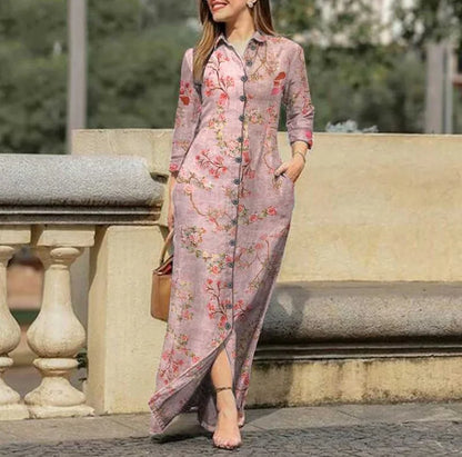 Spring Womens Long Shirt Dress Summer Single Breasted Button Lapel Long Sleeve Dress 2023 New Image Print Loose Dresses Robe