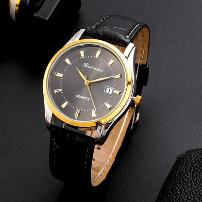 Classic Men‘s Quartz Watch with Calendar Fashion Metal Dial Leather Strap Man Watch Casual Business Male Clock montre homme