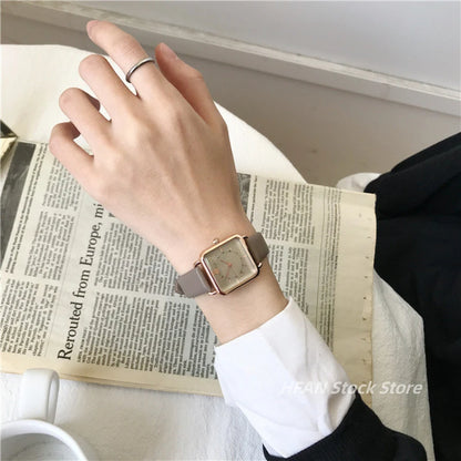 Women Watch Small Square Dial Thin Leather Strap Ladies Wristwatch Elegant Quartz Female Watches Casual Relogio Feminino
