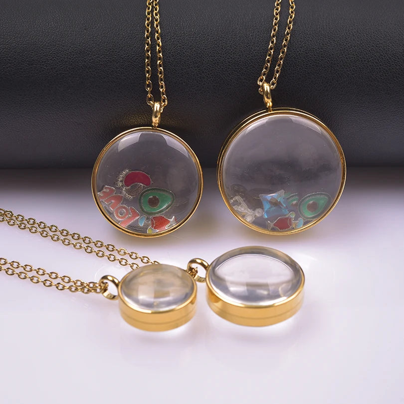 New Mix Size Round Living Memory Photo Locket Pendant Necklace Biconvex Glass Twist Stainless Steel Necklaces For Women Men Gift