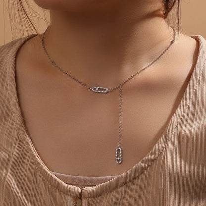 ZAKOL Luxury Saudi Style Hollow Rectangle Round Zircon Long Pendant Necklace for Women Ins Fashion Paperclip Design Jewelry