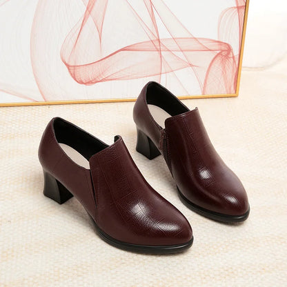 New Winter Women Boots High Heel Shoes Anti-slip Comfort Ankle Autumn Versatile Fashion Soft Leather Shallow Boots Daily Mom