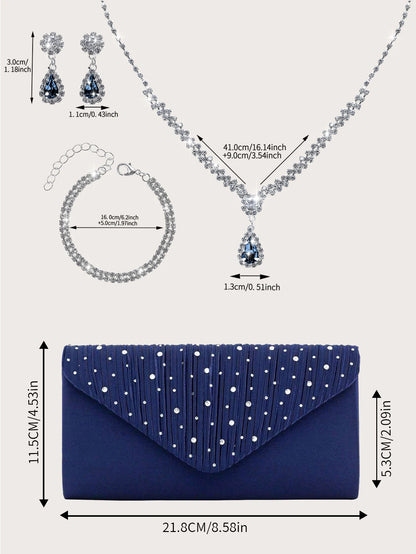Sparkling and Luxurious Rhinestone Party Women's Clutch Bag with Gorgeous Rhinestone Pendant Necklace, Earrings, Bracelet Set, Especially Suitable for Party Girls, Brides, College Students' Evening Bag, Shoulder Crossbody Bag