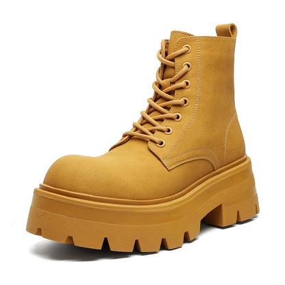 Autumn Men Casual Platform Boots Lace Up Sneakers Plush Chunky Ankle Boots Outdoor High-top Sneakers Comfortable Zip Shoes 38-46