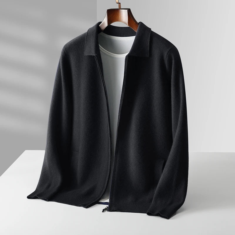 6-color autumn and winter new 2025 men's 100% wool  cardigan sweater casual knitted lapel men's business sweater Solid color