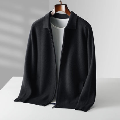 6-color autumn and winter new 2025 men's 100% wool  cardigan sweater casual knitted lapel men's business sweater Solid color