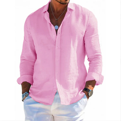 Men Beach Style Shirts Cotton Linen Casual Button Tops Lightweight Breathable Lapel Collar Vacation Hawaii Stylish Shirts