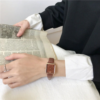 Women Watch Small Square Dial Thin Leather Strap Ladies Wristwatch Elegant Quartz Female Watches Casual Relogio Feminino