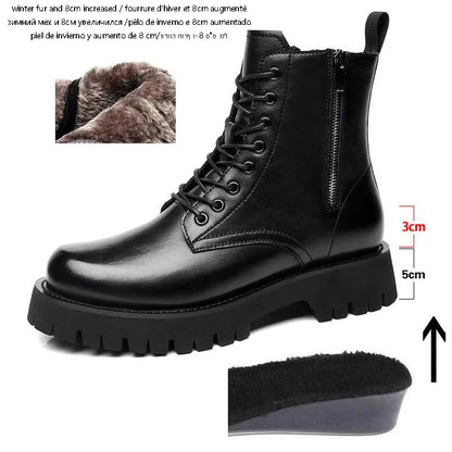 Men's Height Increasing Boots - 8CM Hidden Heel Leather Ankle Boots with Zipper | Elevator Shoes (Botas Masculino)