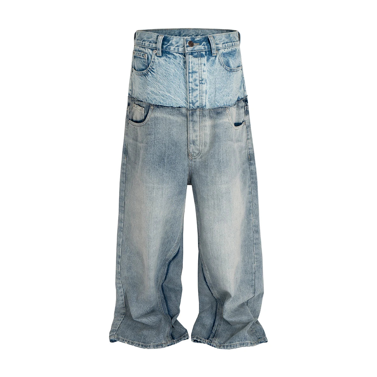 Three Waisted Camouflage Cargo Pants for Men Streetwear Patchwork Baggy Jeans Wide Leg Casual Loose Denim Trousers Oversized