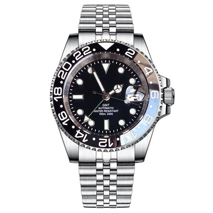 200m Waterproof NH34A Automatic Mechanical Diver Watch for Men GMT Movement Luminous Jubilee Strap Dual Time Glide Lock Buckle