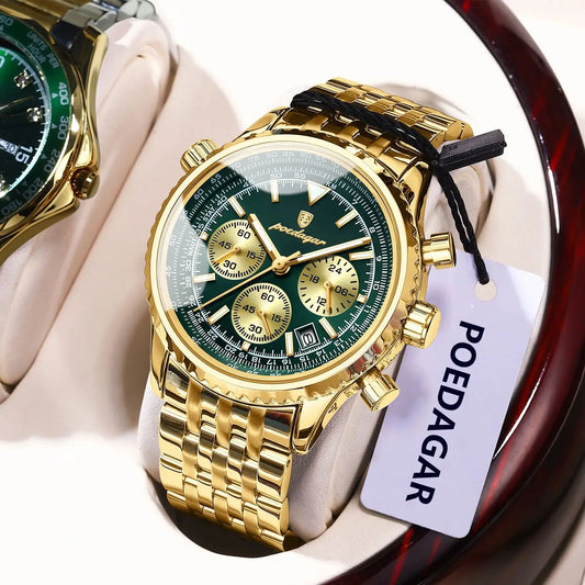 POEDAGAR Top Luxury Men's Watches Waterproof Luminous Chronograph Date Male Watch Stainless Steel Military Quartz Men Wristwatch