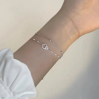 New 925 Sterling Silver Round Double Layer Bracelet Simple Style Women Bracelet Beautiful Jewelry for Friends Birthday Party Gif