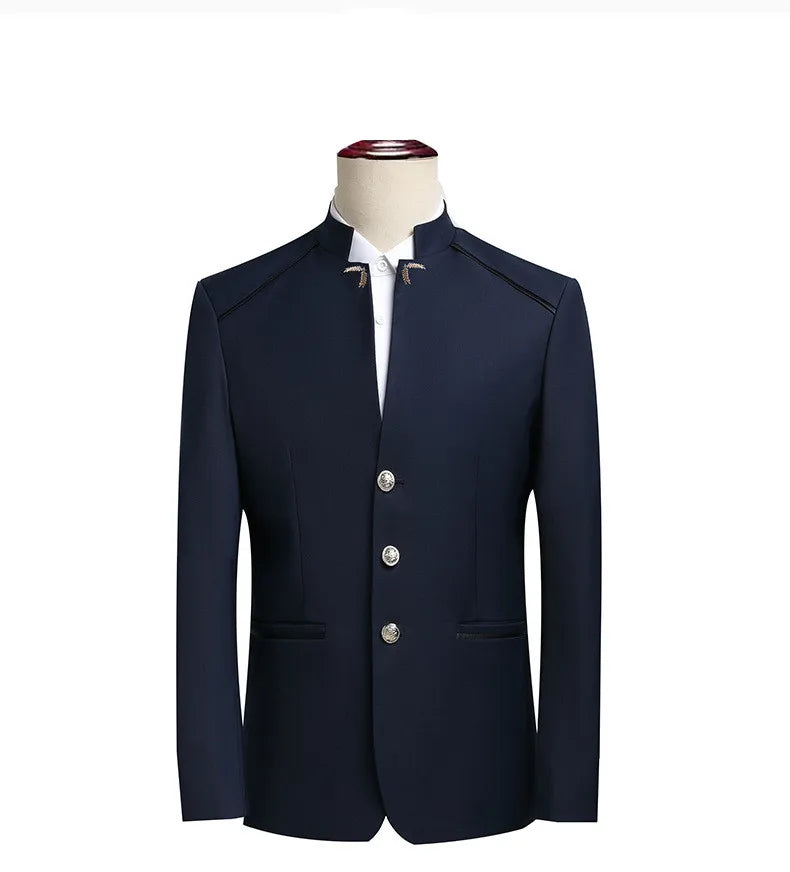 Elegant Black Chinese Dragon Embroidery Pattern Blazer for Men, Slim Fit Single-Breasted Gray Suit Jacket, Asian SizeM-6XL