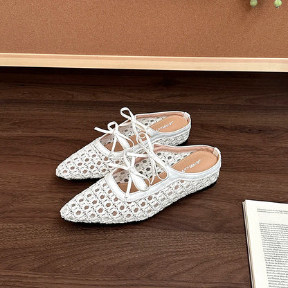 Summer Hollow Out Women Mules Slippers Elegant Butterfly-knot Slides Ladies Outdoor Street Style Sandalias