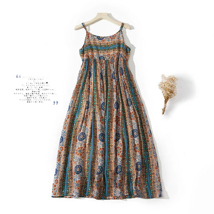 Printed halter dress female summer new Korean version of the bohemian fashion temperament vacation loose casual long dresses