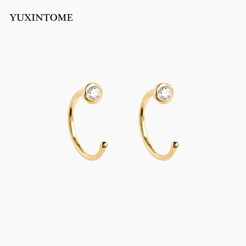 YUXINTOME Small 925 Sterling Silver Ear Needle C-Shaped Cartilage Piercing Stud Earrings For Women cartilage perforation Jewelry
