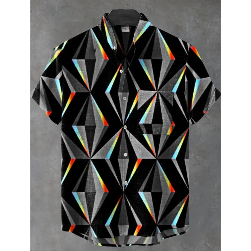 Men's Linen Batik Shirt Retro Short Sleeved Top Fashionable Summer Casual Ethnic Clothing Shirt Plus Size Streetwear