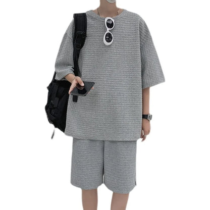 Ice Silk ort Sve Sportswear Set for Men Summer Casual Leisure Five-Quarter Pants Teenage Brand T-irt ort Pants Set