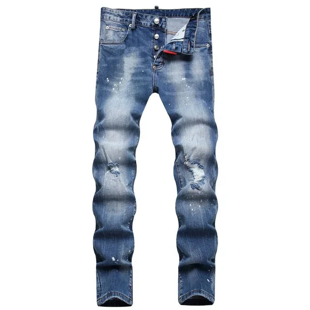 New Mens Ripped Jeans Dsq2 Men Skinny Jeans Light Blue Holes Pants Quality Male Stretch Slim Fashion Trousers Y2k
