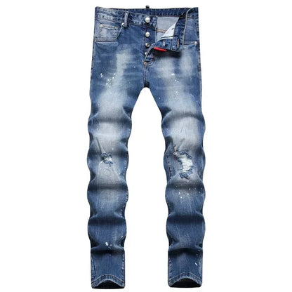 New Mens Ripped Jeans Dsq2 Men Skinny Jeans Light Blue Holes Pants Quality Male Stretch Slim Fashion Trousers Y2k