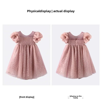 2024 Summer New Style Women's Baby Princess Dress Puffy Sleeves Trendy Girls Casual Dresses Woodland Theme Design