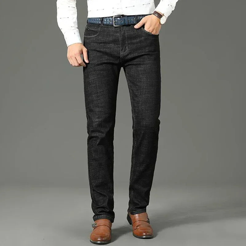 Men Fashion Stretch Jeans Male Classic Business Slim Fit Straight Leg Denim Trousers Solid Casual Long Pants
