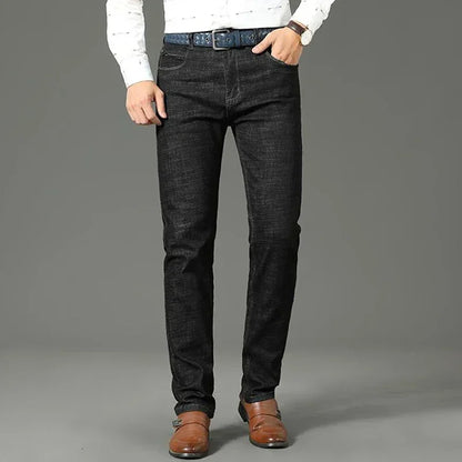Men Fashion Stretch Jeans Male Classic Business Slim Fit Straight Leg Denim Trousers Solid Casual Long Pants