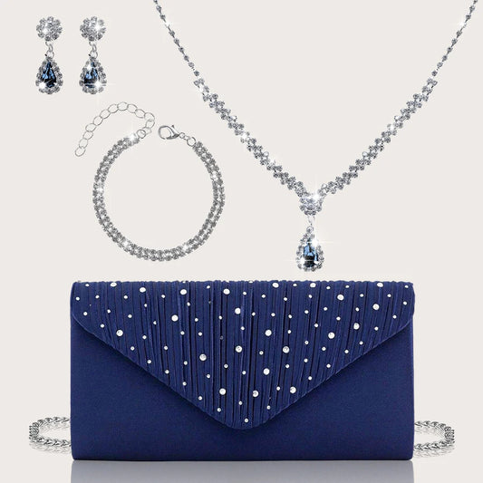 Sparkling and Luxurious Rhinestone Party Women's Clutch Bag with Gorgeous Rhinestone Pendant Necklace, Earrings, Bracelet Set, Especially Suitable for Party Girls, Brides, College Students' Evening Bag, Shoulder Crossbody Bag