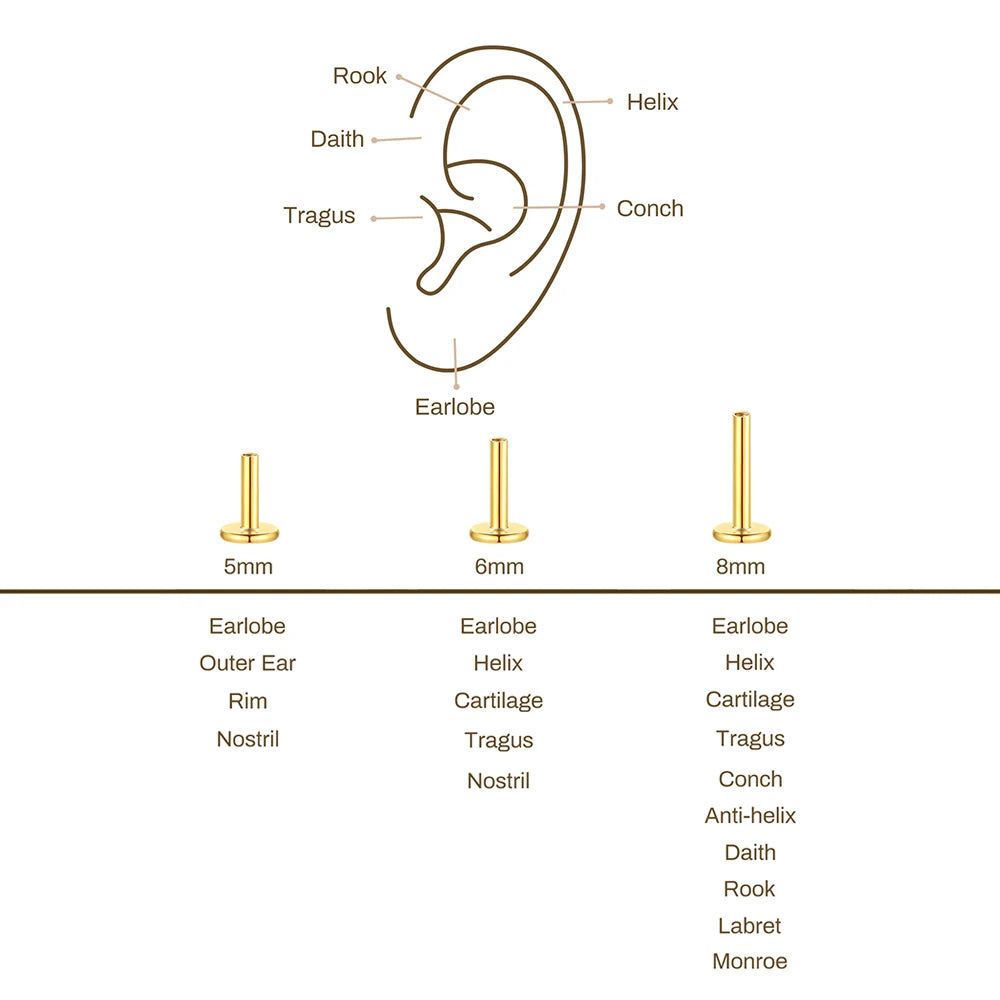 Aide 3pcs Ear Needle 5/6/8mm Flat Head Cartilage Piercing Stud Earring Women 925 Sterling Silver Flower Zircon Gold Ear Studs