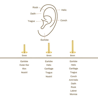 Aide 3pcs Ear Needle 5/6/8mm Flat Head Cartilage Piercing Stud Earring Women 925 Sterling Silver Flower Zircon Gold Ear Studs