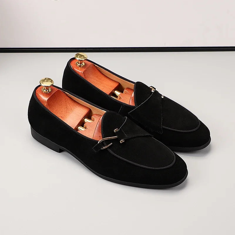 Fashion Men's Casual Shoes Cow Suede Genuine Leather Mens Slip-on Outdoor Driving Flats Classic Buckle Monk Loafers for Men