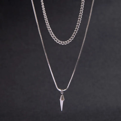 Hip-hop Fashion Double Layer Fold Wear Rivets Pendant Necklace Stainless Steel Clavicle Chain for Men Jewelry Accessories Gifts