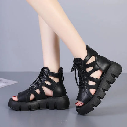 2025 New Women's Chunky Platform Gladiator Sandals - Breathable Color Block Strappy Summer Shoes