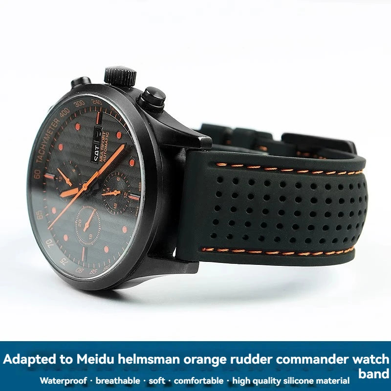 For Mido Watch with Silicone Soft Waterproof Commander Series Helmsman Series Orange Rudder Beren Saili Series Men's 20 22 24mm