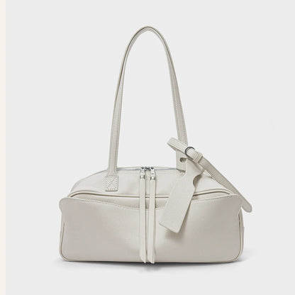 Free Gold Stamping First Letter 2025 Spring and Summer Genuine Leather Bowling New Women's Bag Simple First Layer Cowhide Boston